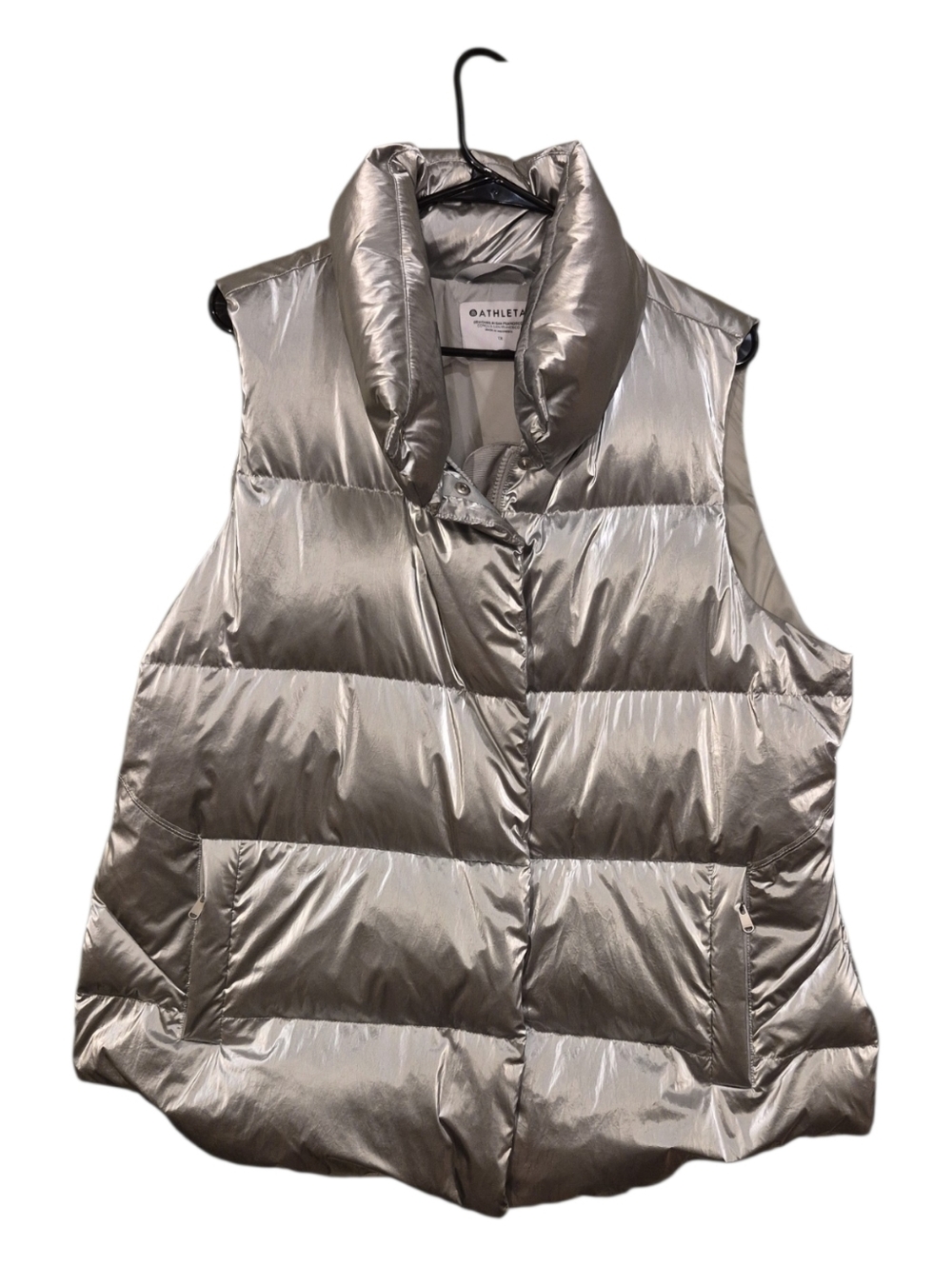 Athleta Downtown Down Fill Puffer Vest Silver Metallic 1x